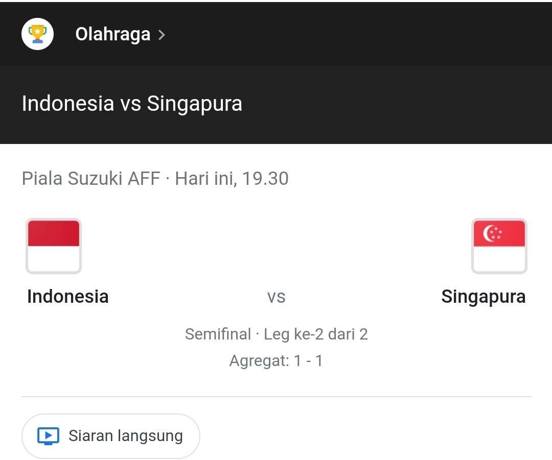 Indonesia singapura jadwal 2 vs leg Digelar dengan